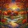 Red Cabin Autumn Forest Waterfalls Stream Mountains Sunset - Nature Lover Home Decor Gift Stained Glass Suncatcher - 5