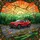 Red Modern SUV Birds Evergreen Trees Wind Turbines Sunset Hills - Home Decor Gift Stained Glass Suncatcher - 5