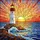 Lighthouse Red Cap Rocky Cliffs Ocean Waves Sunset Sky - Coastal Home Decor Gift Stained Glass Suncatcher - 5