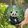 Panda Bear Bamboo Forest Leaves Flowers Berries - Home Decor Gift for Wildlife Lovers Stained Glass Suncatcher - 2