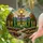 Wooden Cross Radiant Sun Stone Path Flower Hill Mountain Landscape - Christian Home Decor Gift Stained Glass Suncatcher - 2