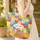 Color Block Round Eyes Pointed Beaks Five Chickens Party Hats Speech Bubble Market Day Gift Quilted Tote Bag - 4