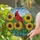 Red Cardinal Sunflowers Hills Water Landscape - Bird Watcher Home Decor Gift Stained Glass Suncatcher - 2