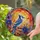 Blue Jay Blooming Flowers Tiffany Glass - Twilight Sunset Mosaic Home Decor Gift Stained Glass Suncatcher - 2