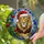 Majestic Lion Santa Hat Christmas Tree Red Baubles Starry Night - Christmas Holiday Decor Stained Glass Suncatcher - 2
