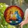 Orange Blue Foxes Stained Glass Setting Sun - Wildlife Lover Home Decor Gift Stained Glass Suncatcher - 2