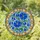 Royal Blue Daisy Bellflower Floral Vine Golden Star Band - Home Decor Gift Stained Glass Suncatcher - 1