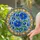 Royal Blue Daisy Bellflower Floral Vine Golden Star Band - Home Decor Gift Stained Glass Suncatcher - 2