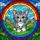 Grey Kitten Rainbow Border Green Hills Colorful Houses - Cat Lover Home Decor Gift Stained Glass Suncatcher - 5
