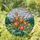Blossoming Orange Coral Tulips Green Leaves Rolling Hills Sky - Home Decor Gift Stained Glass Suncatcher - 1