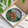 Blossoming Orange Coral Tulips Green Leaves Rolling Hills Sky - Home Decor Gift Stained Glass Suncatcher - 3
