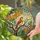 Songbird Branch Orange Flowers Green Leaves Organic Patterns - Wildlife Lover Gift Stained Glass Suncatcher - 2