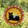 Black Cat Yellow Eyes Autumn Leaves Sunset Sky - Home Decor Gift for Cat Lover Stained Glass Suncatcher - 1
