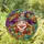 Joyful Cartoon Witch Multicolored Patchwork Hat Autumn Leaves Berries - Witch Lover Gift Stained Glass Suncatcher - 1