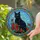 Black Cat Yellow Eyes Red Roses Spiderweb Floral Leafy Border - Home Decor Gift for Cat Lover Stained Glass Suncatcher - 2