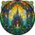 Multi-Spired Fantasy Castle Gothic Archways Lush Foliage Red Berries - Home Decor Gift for Castle Lover Stained Glass Suncatcher - 5