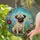 Pug Puppy Fawn Fur Lush Blooming Garden Blue Sky - Pet Lover Home Decor Gift Stained Glass Suncatcher - 2