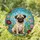 Pug Puppy Fawn Fur Lush Blooming Garden Blue Sky - Pet Lover Home Decor Gift Stained Glass Suncatcher - 1