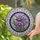 Blooming Purple Flowers Yellow Centers Green Leaves Ornate Border - Home Decor Gift Stained Glass Suncatcher - 2