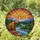 Brown Bear River Mountain Sunset Sky - Wildlife Lover Home Decor Gift Stained Glass Suncatcher - 1