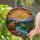 Brown Bear River Mountain Sunset Sky - Wildlife Lover Home Decor Gift Stained Glass Suncatcher - 2