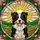 Border Collie Dog Head Tilted Tongue Out Rolling Hills Sun-Drenched Sky - Dog Lover Home Decor Gift Stained Glass Suncatcher - 5