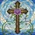 Christian Cross Purple Rose Full Bloom Green Vines Mosaic Sky - Home Decor Gift Stained Glass Suncatcher - 5