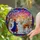 Red Hat Person Reindeer Snowy Street European Buildings Sunset Winter Decor Gift Stained Glass Suncatcher - 2
