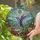 Purple Teal Hummingbird Village Scene Blooming Roses - Home Decor Gift for Wildlife Lover Stained Glass Suncatcher - 2