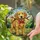 Golden Retriever Puppy Holding Stick Red Bow Tie Foliage Sky - Home Decor Gift for Dog Lover Stained Glass Suncatcher - 2