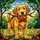 Golden Retriever Puppy Holding Stick Red Bow Tie Foliage Sky - Home Decor Gift for Dog Lover Stained Glass Suncatcher - 5
