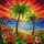 Tropical Island Beach Sunset Palm Trees Hibiscus Lush Foliage - Home Decor Gift Stained Glass Suncatcher - 5