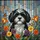 Fluffy Black White Dog with Orange Purple Flowers and Butterflies - Home Decor Gift Stained Glass Suncatcher - 5