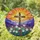 Rustic Cross Sun Rays Wildflowers Mountains Landscape Radiant Sky - Home Decor Gift Stained Glass Suncatcher - 1