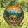 Brown Bear Rocky Ledge Green Fern Forest Distant Mountain Sun - Wildlife Home Decor Gift Stained Glass Suncatcher - 1