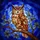 Great Horned Owl Tree Branch Leaves Berries Mosaic Sky - Wildlife Lover Home Decor Gift Stained Glass Suncatcher - 5