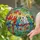 Seven Alert Parrots Tropical Flowers Lush Jungle Foliage - Wildlife Lover Gift Home Decor Stained Glass Suncatcher - 2