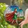Pilgrim Figure Red Cape Cross Staff - Religious Home Decor Gift Stained Glass Suncatcher - 2