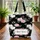 Black Background Pink White Roses Delicate Floral Border Calligraphy Name - Everyday Carry Gift Quilted Tote Bag - 3