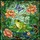 Green Frog Red Eyes Butterfly Multi-Petaled Flowers - Wildlife Lover Home Decor Gift Stained Glass Suncatcher - 5
