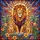 Male Lion Two Smaller Lions Tropical Flowers Radiant Geometric Sky Halo - Wildlife Lover Gift Stained Glass Suncatcher - 5