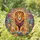 Male Lion Two Smaller Lions Tropical Flowers Radiant Geometric Sky Halo - Wildlife Lover Gift Stained Glass Suncatcher - 1