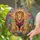 Male Lion Two Smaller Lions Tropical Flowers Radiant Geometric Sky Halo - Wildlife Lover Gift Stained Glass Suncatcher - 2