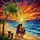 Loving Couple Beach Sunset Palm Tree Ocean Drums - Home Decor Gift for Couples Stained Glass Suncatcher - 5