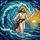 Jesus Christ Walking Water Turbulent Ocean Seascape Radiant Sun - Home Decor Gift Stained Glass Suncatcher - 5