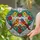 Colorful Lovebirds on Branch with Flowers Leaves Heart - Couples Home Decor Gift Stained Glass Suncatcher - 2