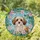Fluffy White Brown Havanese Dog Pink Purple Blossoms - Teal Blue Geometric Home Decor Gift Stained Glass Suncatcher - 1