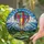 Vibrantly Striped Hot Air Balloon Clouds Mountain Peaks Hills - Home Decor Gift Stained Glass Suncatcher - 2