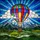 Vibrantly Striped Hot Air Balloon Clouds Mountain Peaks Hills - Home Decor Gift Stained Glass Suncatcher - 5