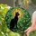 Black Cat Full Moon Stained Glass Tiffany Art - Intricate Green Foliage Cat Lover Gift Stained Glass Suncatcher - 2